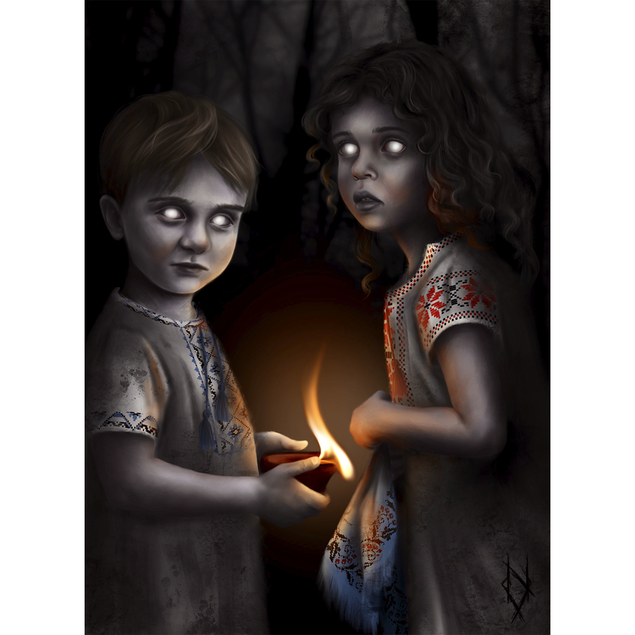 Poterchata (singular Potercha) - In Ukrainian folklore are the ghosts (or souls) of the dead children who were not properly buried or were abandoned by their mothers. They do not harm people, but sometimes they can scare or cause minor damage. It was believed that for seven years