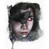 Artistic depiction of a face with a butterfly on one eye, watercolor style.