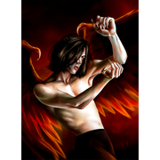 This unique and captivating art print of Lucifer, the fallen angel, captures the dynamic mix of love and passion within him. With a haunting and majestic figure as its centerpiece, this print will add a touch of drama and mystery to any wall.