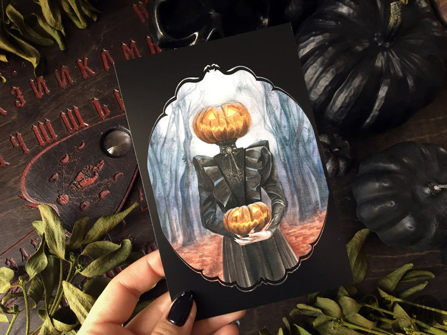 Lady Pumpkin - Black - Postcard