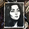 Art Print of the artwork "Morticia Addams (Carolyn Jones)". Original illustration is made with watercolor by Nata Vedana.