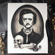 Art Print of the artwork "Edgar Allan Poe". Original illustration is made with watercolor by Nata Vedana.